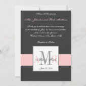 Monogramme rose fusain Faire-part de mariage avant (Dos)
