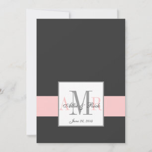 Monogramme rose fusain Faire-part de mariage avant