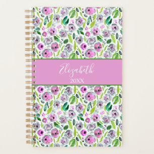 Monogramme Rose Gris Vert Bohème Floral Aquarelle