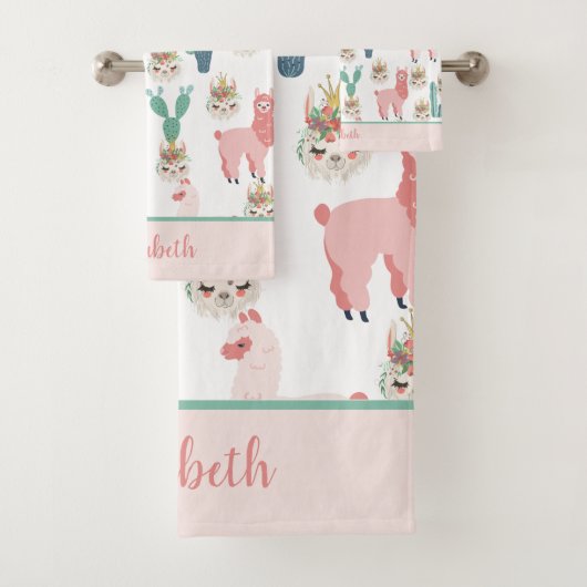 Monogramme Rose Mignonne Lama Cactus Vert Tendance (En situation)