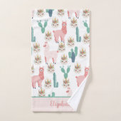 Monogramme Rose Mignonne Lama Cactus Vert Tendance (Serviette à main)