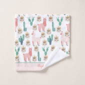 Monogramme Rose Mignonne Lama Cactus Vert Tendance (Gant de toilette)