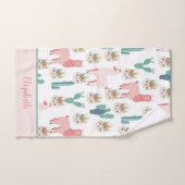 Monogramme Rose Mignonne Lama Cactus Vert Tendance (Serviette à main)