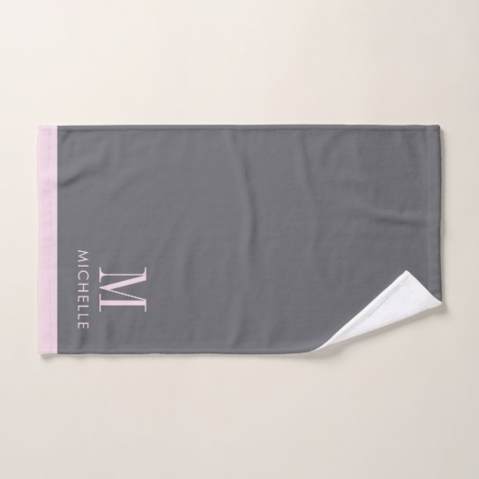 Monogramme rose moderne gris (Serviette à main)