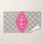 Monogramme rose Motif en lattice blanc gris (Serviette à main)