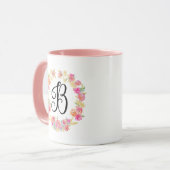 Monogramme rose mou (B) Mug de fleurs (Devant gauche)