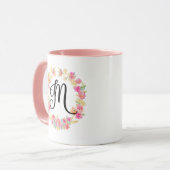 Monogramme rose mou (M) Fleur Flower Wreath Mug (Devant gauche)