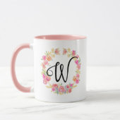 Monogramme rose mou (W) Fleur Flower Wreath Mug (Gauche)