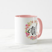 Monogramme rose mou (W) Fleur Flower Wreath Mug (Devant droit)