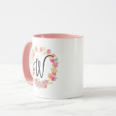 Monogramme rose mou (W) Fleur Flower Wreath Mug (Devant gauche)