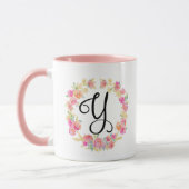Monogramme rose mou (Y) Fleur Flower Wreath Mug (Gauche)