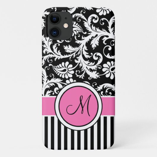Monogramme rose, noir, blanc Coque Damas rayé (Dos)