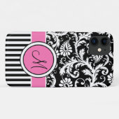 Monogramme rose, noir, blanc Coque Damas rayé (Dos (Horizontal))