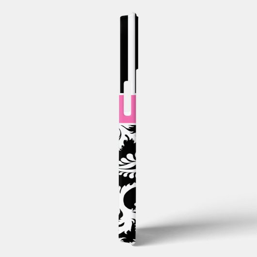Monogramme rose, noir, blanc Coque en damas rayé (Verso / Droite)