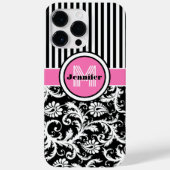 Monogramme rose, noir, blanc Coque en damas rayé (Verso)