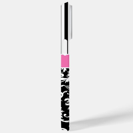 Monogramme rose, noir, blanc Coque en damas rayé (Verso / Droite)
