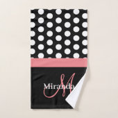 Monogramme rose Noir Blanc Polka Dot Serviette de (Serviette à main)