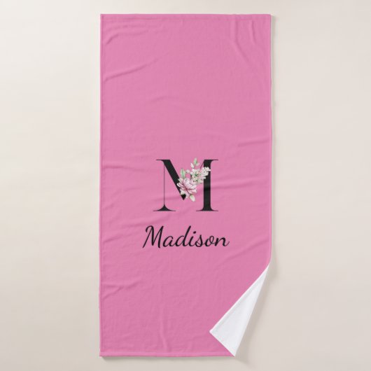 monogramme rose, noir élégant (Serviette de bain)