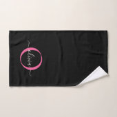 Monogramme rose noir moderne et élégant Nom du scr (Serviette à main)