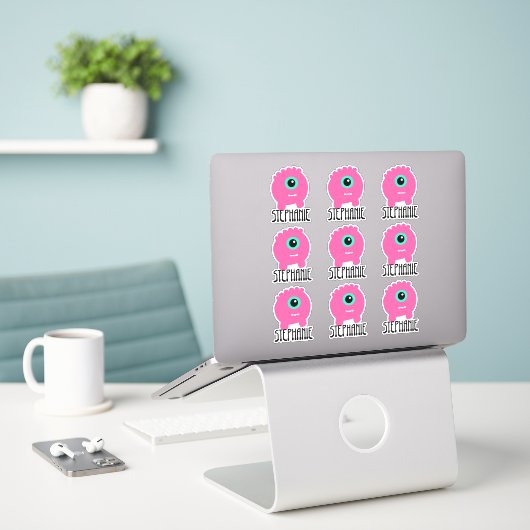 Monogramme rose Nom Sticker Pack (Ordinateur portable sur le bureau)
