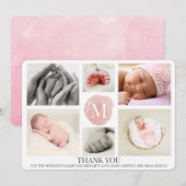 Monogramme rose Photo Collage Carte de remerciemen (Devant / Derrière)