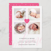 Monogramme rose Photo Collage Faire-part bébé (Devant / Derrière)