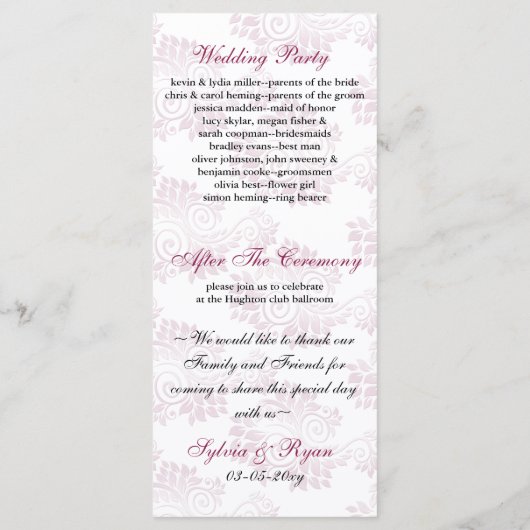 monogramme rose Programme de mariage (Dos)