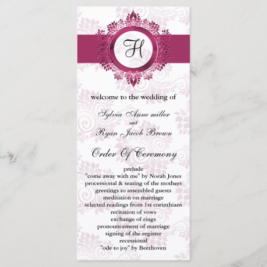 monogramme rose Programme de mariage (Devant)