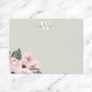 Monogramme rose rose de fille Notes post-it floral