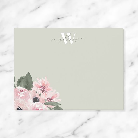 Monogramme rose rose de fille Notes post-it floral