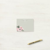 Monogramme rose rose de fille Notes post-it floral (Sur un bureau)