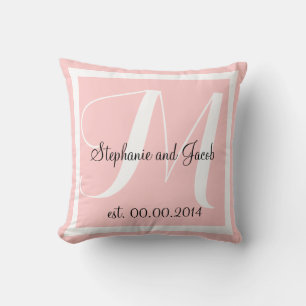Monogramme Rose rose Mariage coussin