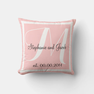Monogramme Rose rose Mariage coussin