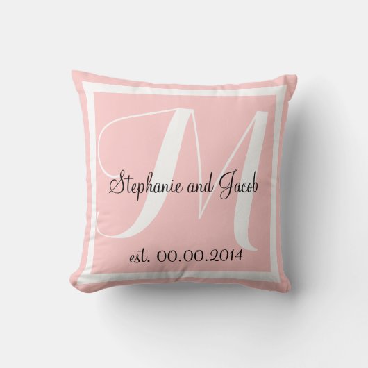 Monogramme Rose rose Mariage coussin (Recto)