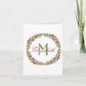 Monogramme rose vert Floral Nom Merci (Devant)
