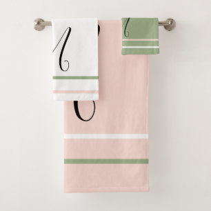 Monogramme rose vert rayures blanches