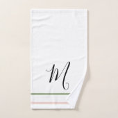 Monogramme rose vert rayures blanches (Serviette à main)
