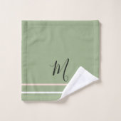Monogramme rose vert rayures blanches (Gant de toilette)