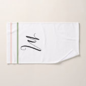 Monogramme rose vert rayures blanches (Serviette à main)