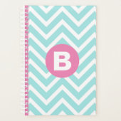 Monogramme rose vif chevron bleu clair à la mode (Devant)