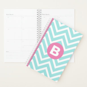 Monogramme rose vif chevron bleu clair à la mode