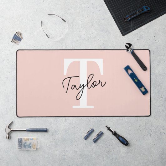 Monogramme rose vif moderne Nom Feminine Script (Poste de travail)