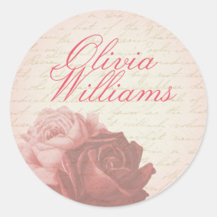 monogramme rose vintage / nom autocollant floral