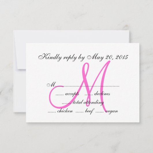 Monogramme rose Zebra Imprimer Mariage RSVP Carte (Dos)