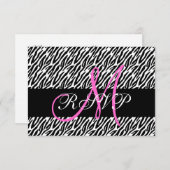 Monogramme rose Zebra Imprimer Mariage RSVP Carte (Devant / Derrière)