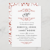 Monogramme rouge antique Faire-part de mariage (Devant / Derrière)