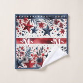 Monogramme rouge blanc et bleu Boho Stars & Stripe (Gant de toilette)