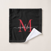 Monogramme rouge bourgogne noire moderne Nom du sc (Gant de toilette)