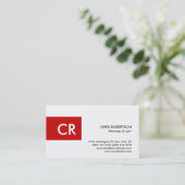 Monogramme rouge Carte de visite standard blanc (Debout devant)