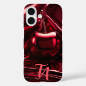 Monogramme rouge cerise brillante iPhone / coque i (Verso)